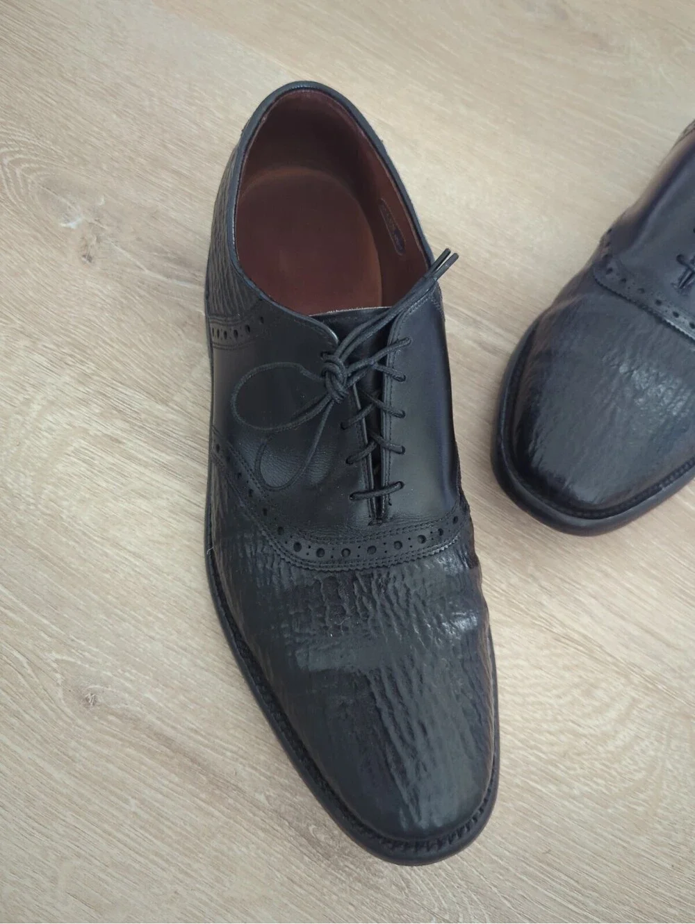 Mens Allen Edmonds Polo SHARKSKIN Rare Exotic Black Leather Size  12C 06761